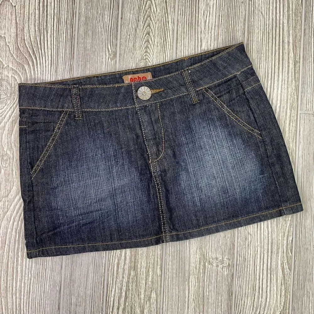 Vintage Y2K Micro Mini Skirt Dark Wash Denim NOBO No Boundaries SZ 9 00s VTG Poc